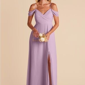 Birdie Grey Spence Lavender Off-Shoulder Bridesmaid Dress